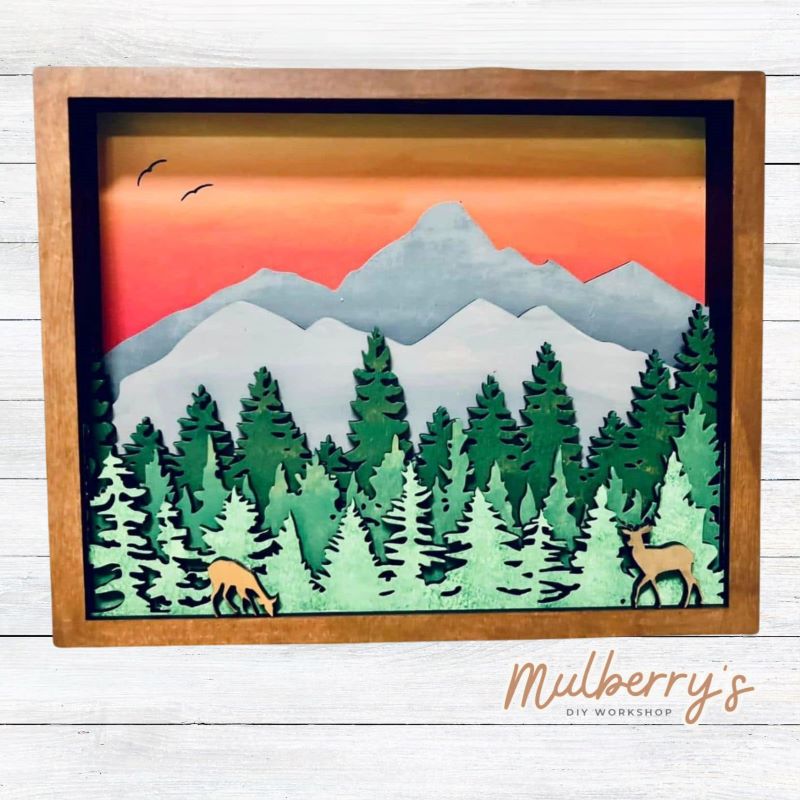 This 7-layered project is stunning!&nbsp; Featuring our beautiful Blue Ridge Mountains and deer.  It's roughly 6 inches tall by 8 inches wide.