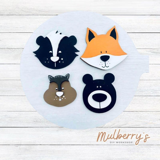 These cute little mini outdoor animals are a quick paint and perfect for younger children. There are four choices: skunk, fox, squirrel, and bear.