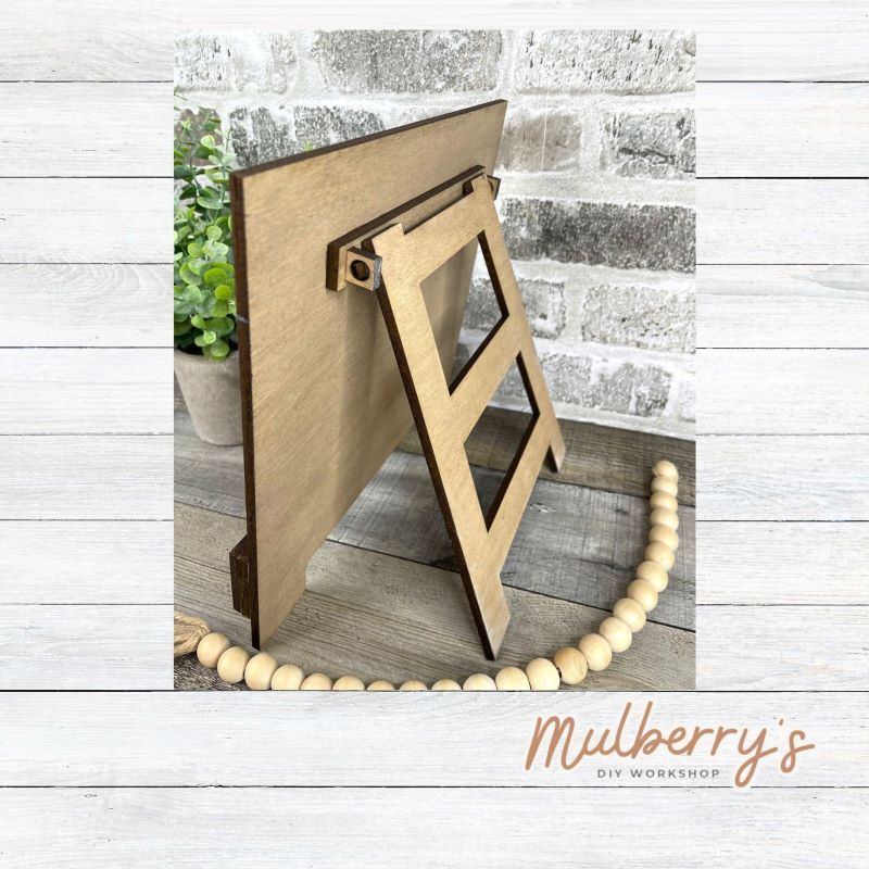 Our Desk Easel is roughly 9.5-inches. We offer a variety of interchangeable inserts to decorate for each season and holiday.