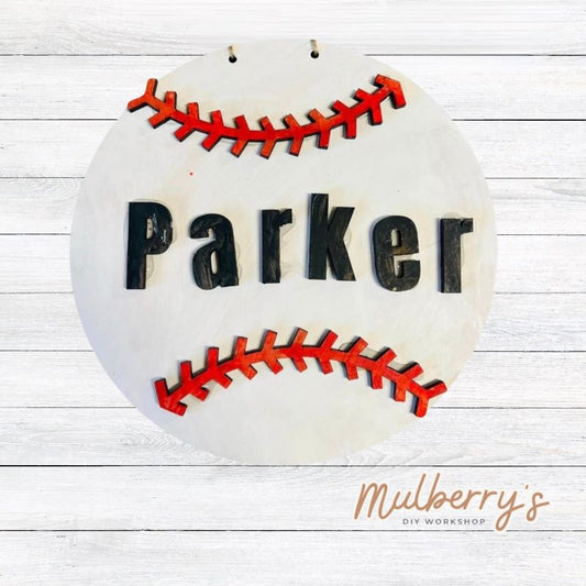 Personalize your own baseball with our 9.5" mini door hanger!