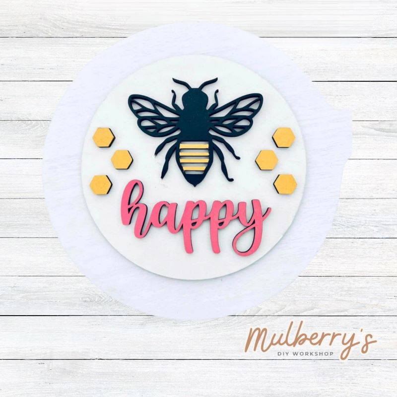 Decorate your home with our 7.5-inch Bee Happy insert. Our inserts may be displayed solo or with our interchangeable plate stand, which is sold separately.