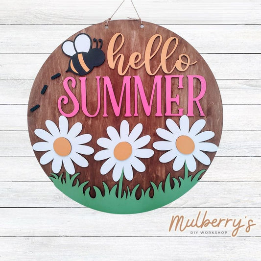 Our hello summer bee 22" door hanger is bee-tastic and the perfect hanger for your front porch this summer!