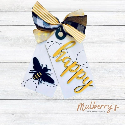 Our bee happy door tags are the perfect addition to your front door! Approximately 10.5" tall by 10.5" wide.