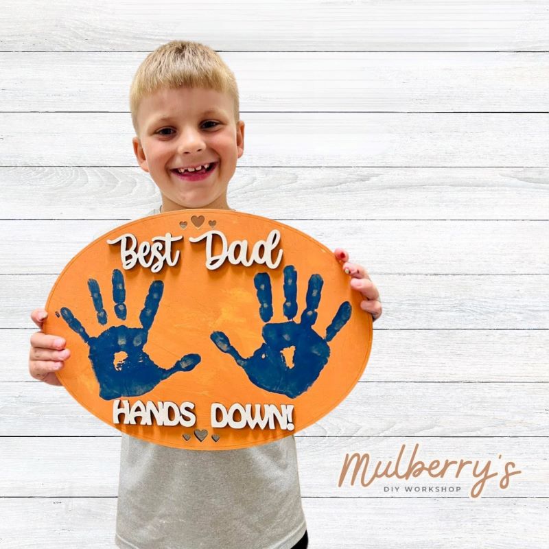 Give your dad a gift he'll remember with our best dad hands down sign! Approximately 11" tall by 16" wide. Optional stand is available.
