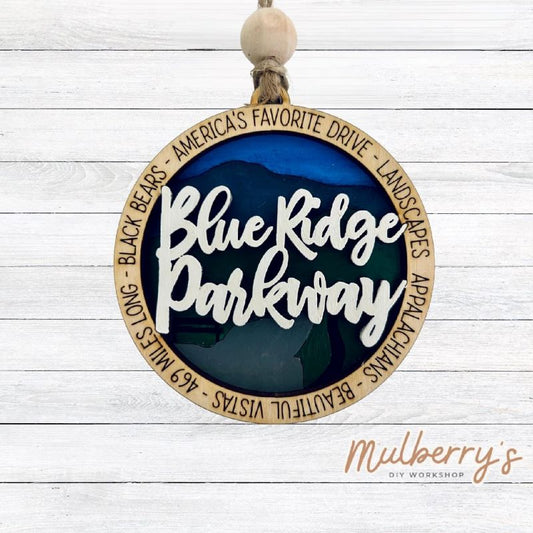 Our blue ridge parkway ornament is approximately 3.5" in diameter.