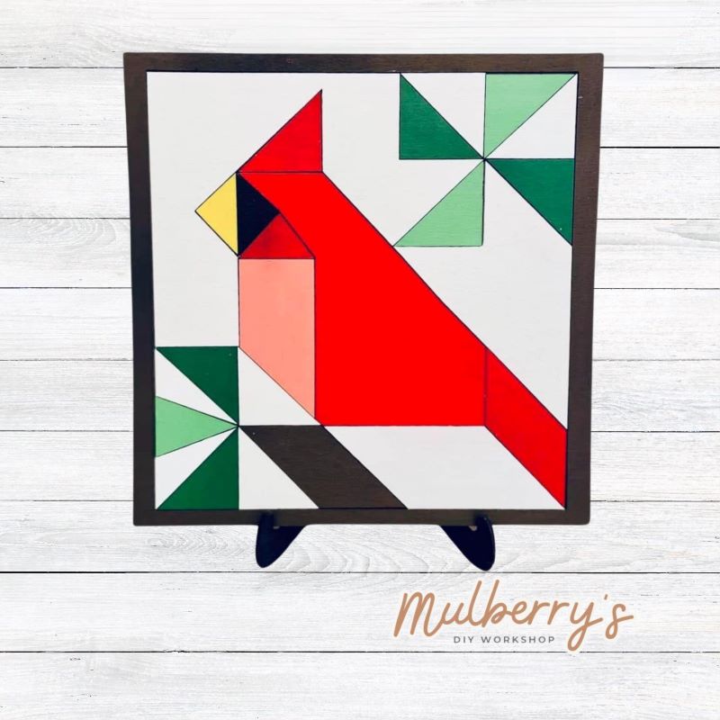 Our cardinal barn quilt would look stunning in your home! Approximately 8" tall by 8" wide. Optional stand is available.