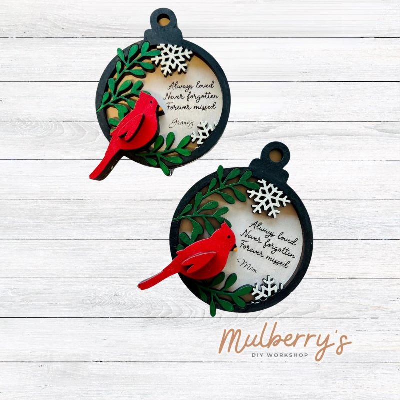 Our personalized multilayerd cardinal ornaments are special remembrance keepsakes! Approximately 4.5" in diameter.