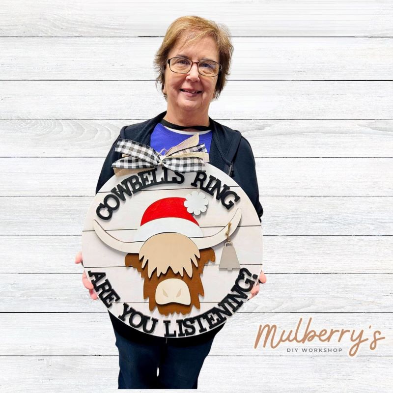 Our "Cowbells Ring, Are You Listening?" 18" door hanger is perfect for your little farm!