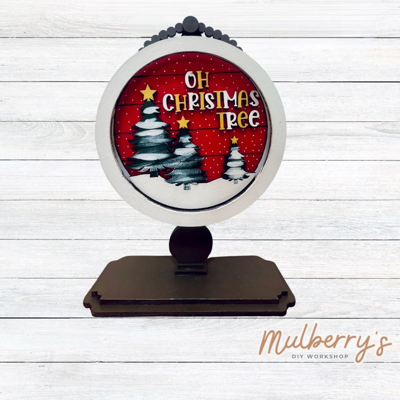 We love our interchangeable tabletop! It's approximately 10" tall and can display your favorite seasonal/holiday insert. This set includes the interchangeable tabletop and the Oh Christmas Tree insert.