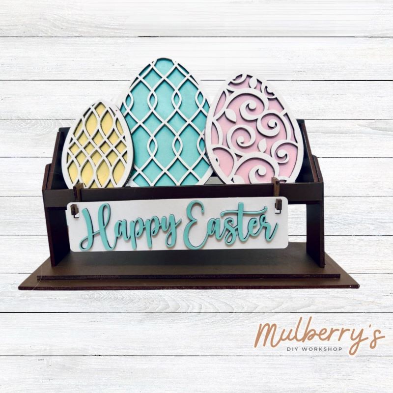 It doesn't get any cuter than our little rustic crate! It's a perfect add on accessory to your décor. It's approximately 13" long. Includes: Crate and Easter Inserts. Easter inserts include three eggs and Happy Easter banner.