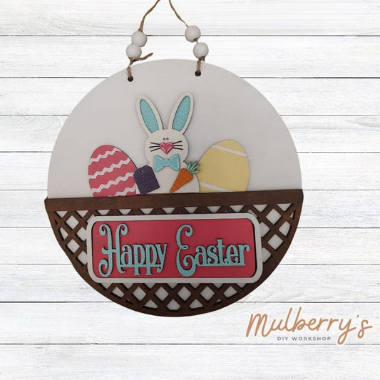 Welcome family and friends with our interchangeable lattice round door hanger! Simply swap out inserts to match the different holidays and seasons! It's approximately 10.5" in diameter.  Includes: Lattice Round Door Hanger with Easter Inserts. Additional inserts are available to purchase.