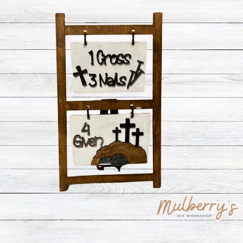 We love our interchangeable ladder! It's approximately 17" tall by 10" wide and can display your favorite seasonal/holiday insert. This set includes the interchangeable ladder and Easter religious insert.