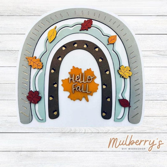 Our hello fall rainbow is such a fun project to paint! Approximately 8.5" tall. Optional stand is available.