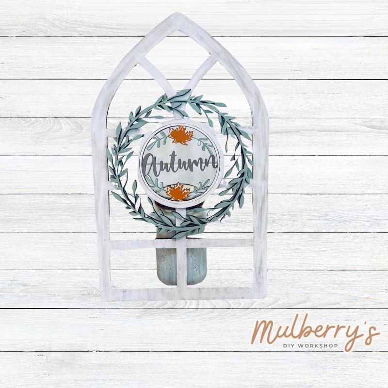 We love our interchangeable window! It's approximately 16" tall by 10" wide and can display your favorite seasonal/holiday insert. This set includes the interchangeable window and autumn insert.