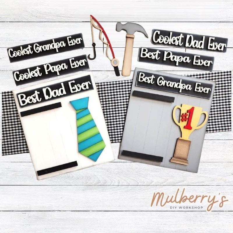 Looking for an adorable Father's Day gift? We have the perfect project for your kids to complete! Optional stand is available. 6 different sayings and 4 different accessories to choose from.