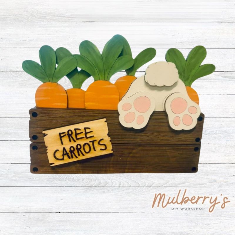 Our free carrots shelf sitter is too cute! Approximately 6.5" tall by 9" wide.