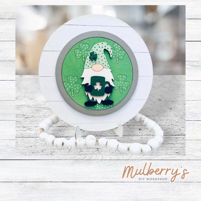 We love our mini interchangeable plate with stand! It's approximately 8-inches is diameter and can display your favorite seasonal/holiday insert. This set includes mini interchangeable plate with stand and st. patty gnome insert.