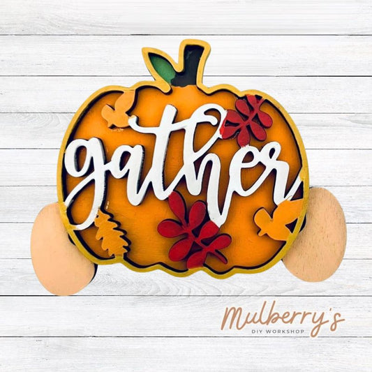 Decorate your home with our Gather Pumpkin insert. Our inserts may be displayed solo or with our interchangeable gnome sweet gnome door hanger, which is sold separately.