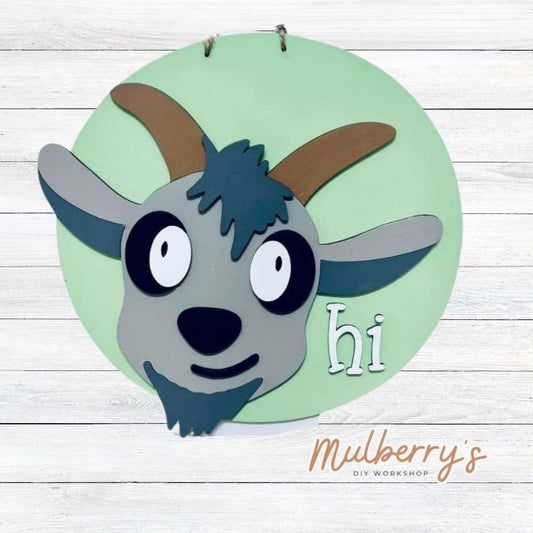 Baaa! Come paint your own adorable goat mini door hanger! Approximately 9.5" tall.