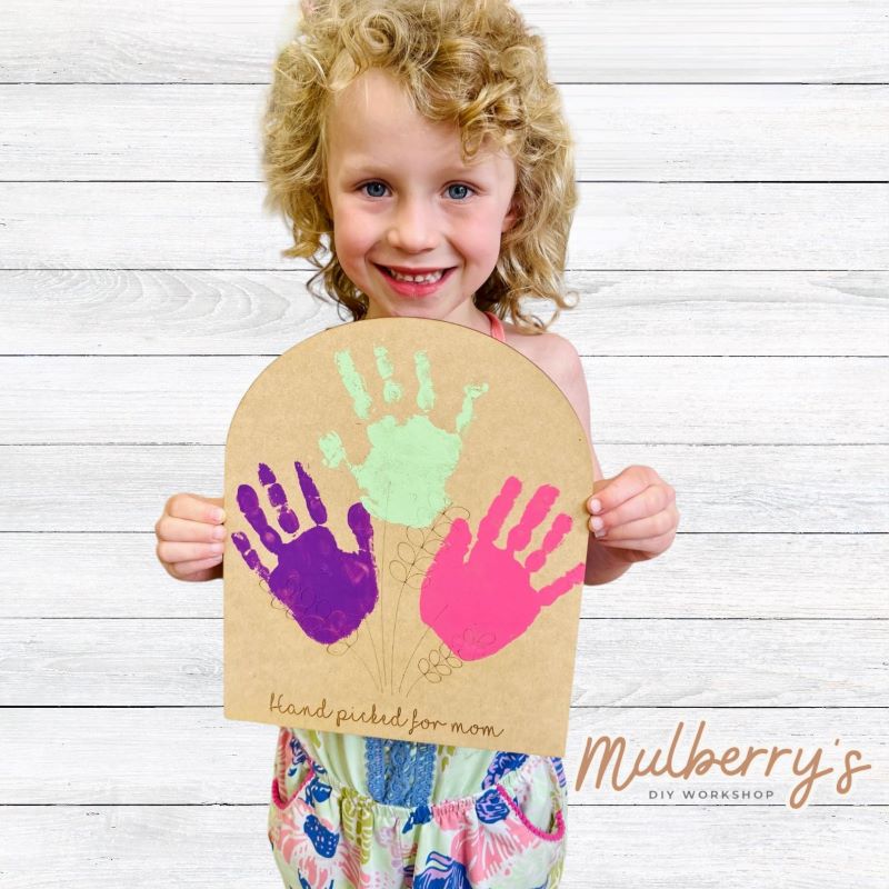 Create a beautiful handprint bouquet for mom! Great for one or more children to complete! Approximately 11" tall. Optional stand is available.
