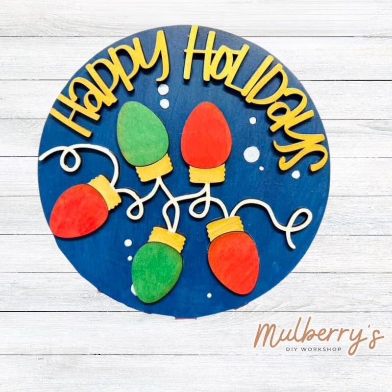 Our happy holidays round is perfect for Christmas! Approximately 8.5" in diameter. DOES NOT fit in Large Interchangeable Plate Stand. Optional stand is available.