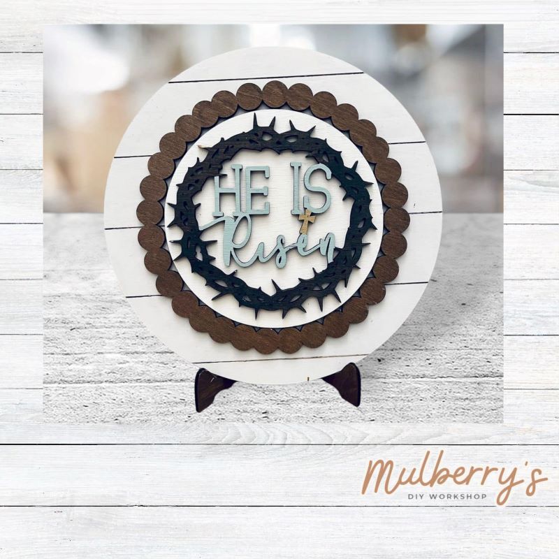 We love our large interchangeable plate with stand! It's approximately 11.5-inches is diameter and can display your favorite seasonal/holiday insert. This set includes the large interchangeable plate with stand and the he is risen insert.