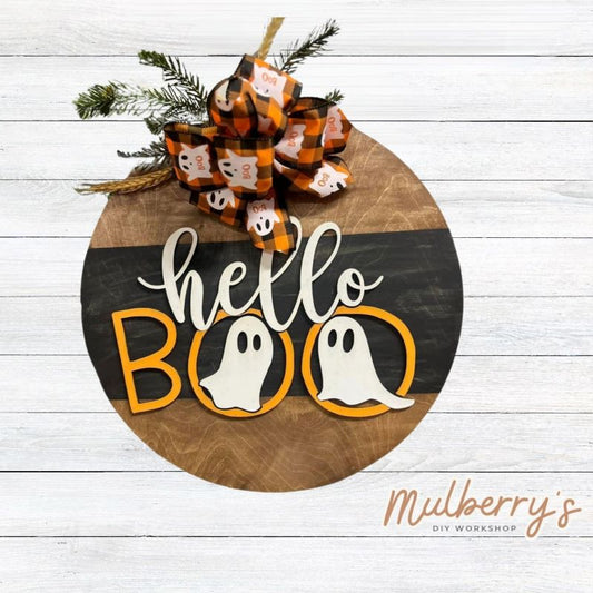 Our Hello Boo 18" door hanger is boo-tastic! Fancy bow is NOT included.