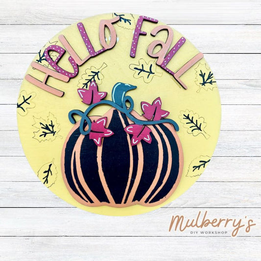 Our pumpkin happy fall round is perfect for fall! Approximately 8.5" in diameter. DOES NOT fit in Large Interchangeable Plate Stand. Optional stand is available.