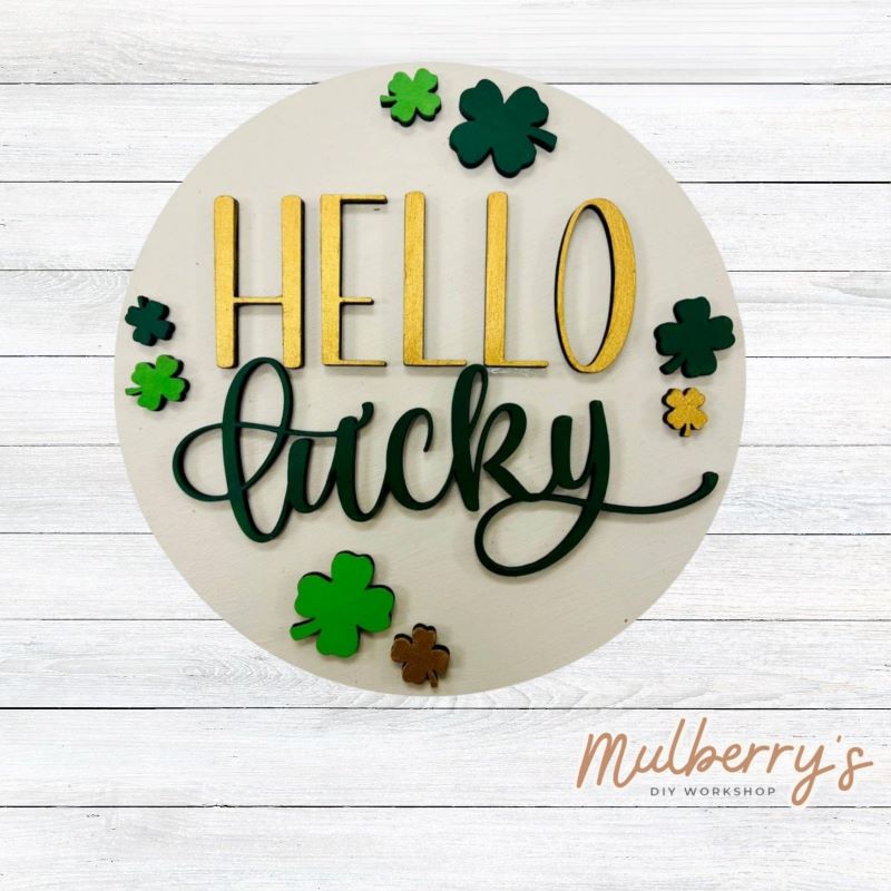 Decorate your home with our 7.5-inch Hello Lucky insert. Our inserts may be displayed solo or with our interchangeable plate stand, which is sold separately.