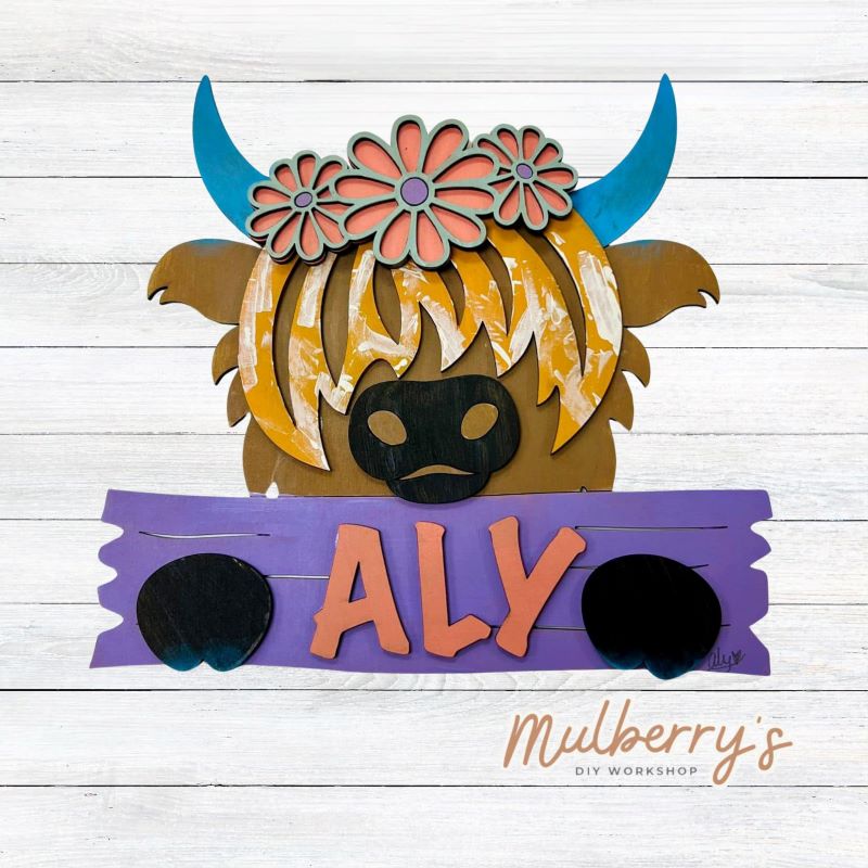 Our personalized highland cow is the perfect project for kids! Approximately 7.5" tall. Can be customized to include flowers in hair if desired.