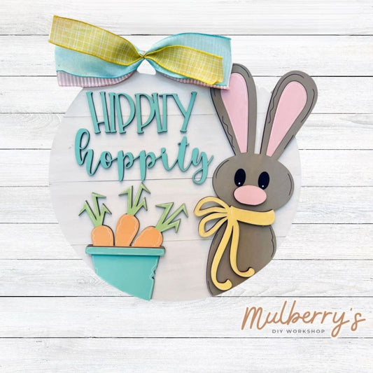 Our adorable hippity hoppity 18" door hanger is perfect for the Easter season!