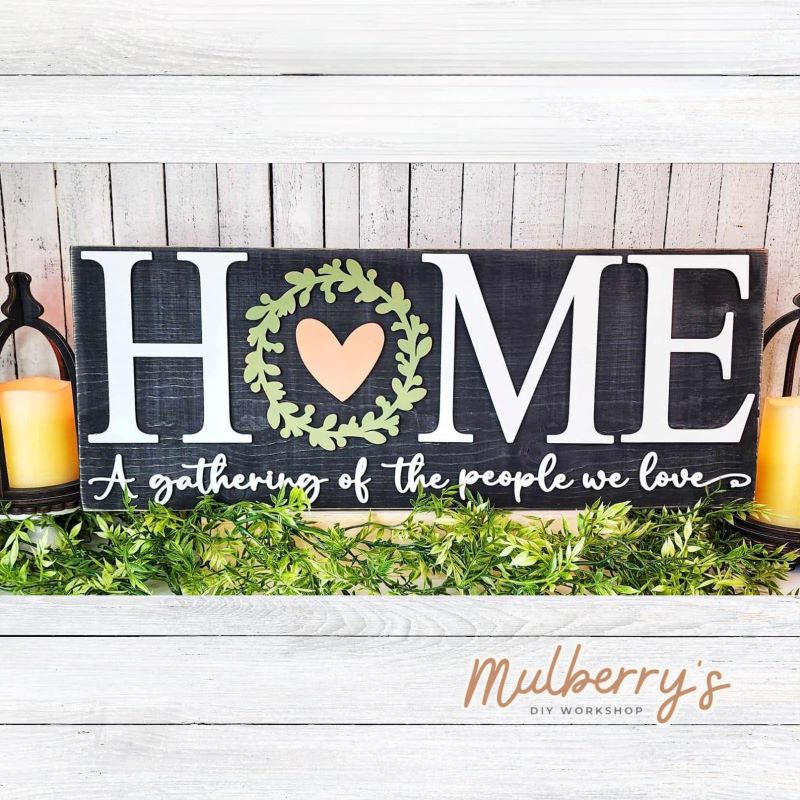 Every home should be a gathering place of the people we love! This farmhouse sign is roughly 14.5" wide by 5.5" tall. Optional stand is available.