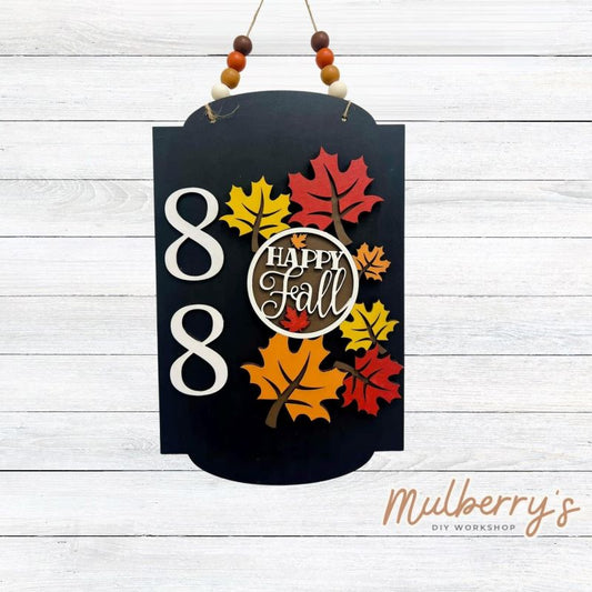 Our interchangeable personalized address door hanger is perfect for your front door! It's interchangeable and can be switched out for every holiday and season! Approximately 19.5" tall by 11" wide. Includes hanger with fall insert.