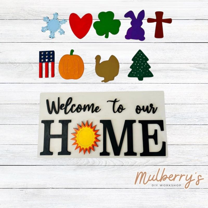 Our interchangeable large home sign is approximately 16" wide by 8" tall. Includes base and 10 inserts. Optional stand is available.