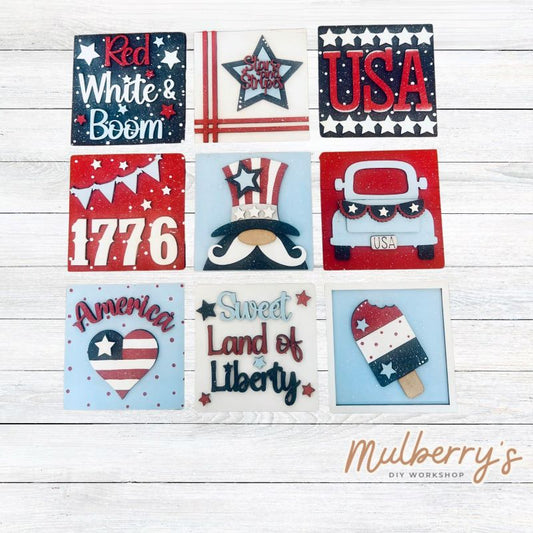 Our 4x4 July 4th decorative tiles are so versatile. They go perfectly with many of our interchangeable bases! Display them in our learning towers, tiered trays, or display shelves.