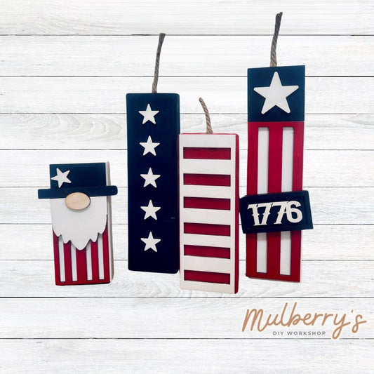 Celebrate Independence Day with our July 4th patriotic block shelf sitters!