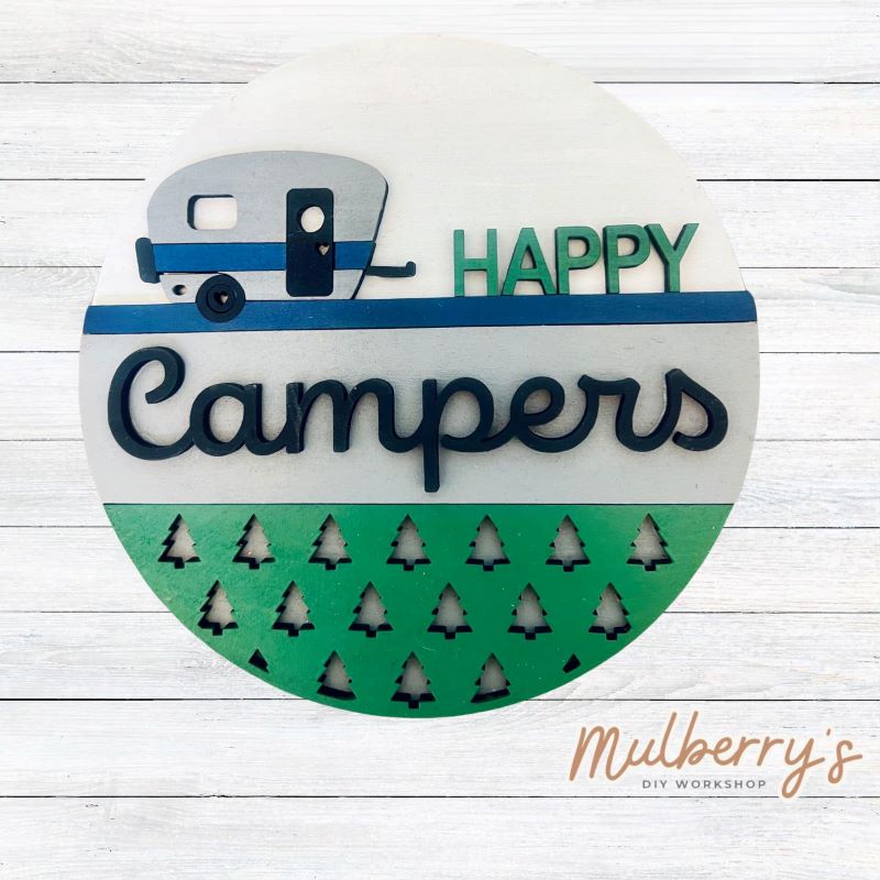 Decorate your home with our 7.5-inch Happy Camper insert. Our inserts may be displayed solo or with our interchangeable plate stand, which is sold separately.