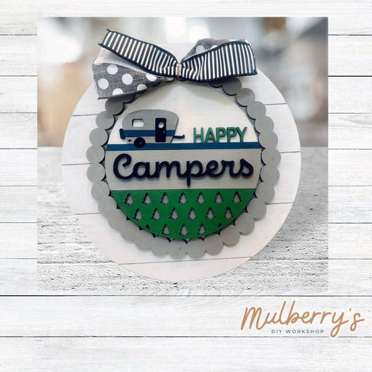 We love our large interchangeable plate with stand! It's approximately 11.5-inches is diameter and can display your favorite seasonal/holiday insert. This set includes the large interchangeable plate with stand and the happy camper insert.