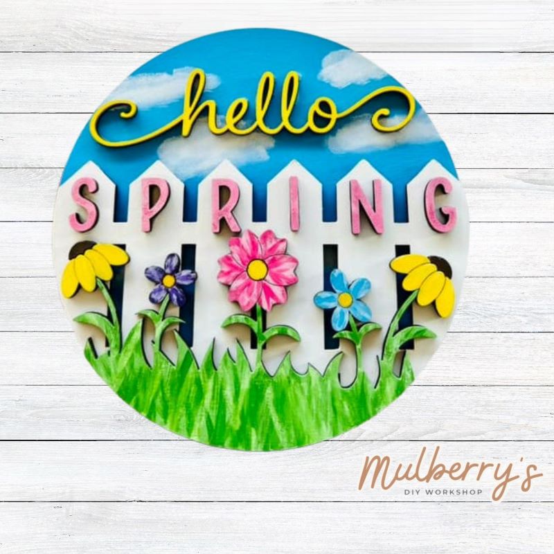 Decorate your home with our 7.5-inch Hello Spring Fence insert. Our inserts may be displayed solo or with our interchangeable plate stand, which is sold separately.