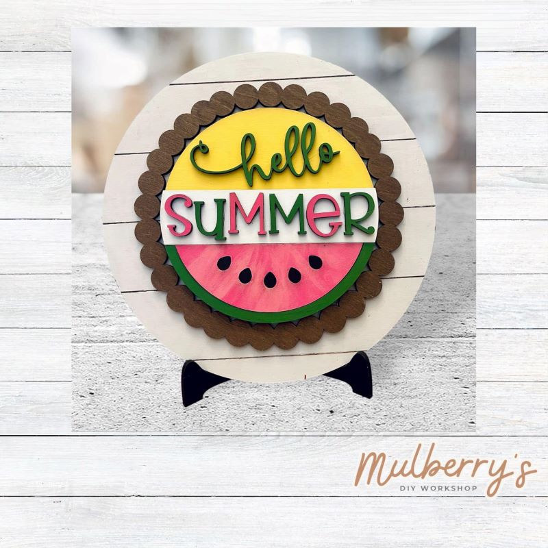 We love our large interchangeable plate with stand! It's approximately 11.5-inches is diameter and can display your favorite seasonal/holiday insert. This set includes the large interchangeable plate with stand and the hello summer watermelon insert.