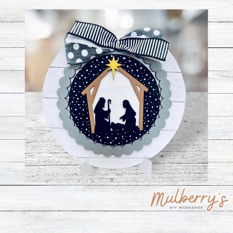 We love our large interchangeable plate with stand! It's approximately 11.5-inches is diameter and can display your favorite seasonal/holiday insert. This set includes the large interchangeable plate with stand and the nativity insert.