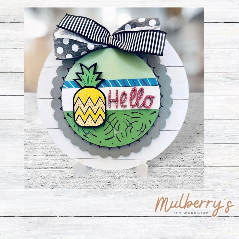 We love our large interchangeable plate with stand! It's approximately 11.5-inches is diameter and can display your favorite seasonal/holiday insert. This set includes the large interchangeable plate with stand and the pineapple insert.