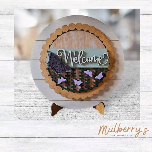 We love our large interchangeable plate with stand! It's approximately 11.5-inches is diameter and can display your favorite seasonal/holiday insert. This set includes the large interchangeable plate with stand and the welcome butterfly insert.