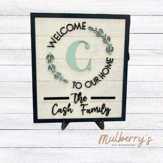 Decorate your house with our personalized last name family sign! Approximately 10.5" tall by 9.5" wide. Optional stand is available.