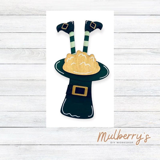 Our leprechaun insert coordinates with out interchangeable HOME Shelf Sitter, but can also be displayed on other interchangeable bases such as tiered trays.