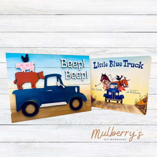 We have the Little Blue Truck book available at the workshop. Read it to your child(ren), then paint this adorable farmhouse truck with animals! Project measures roughly 7" tall by 9" wide.