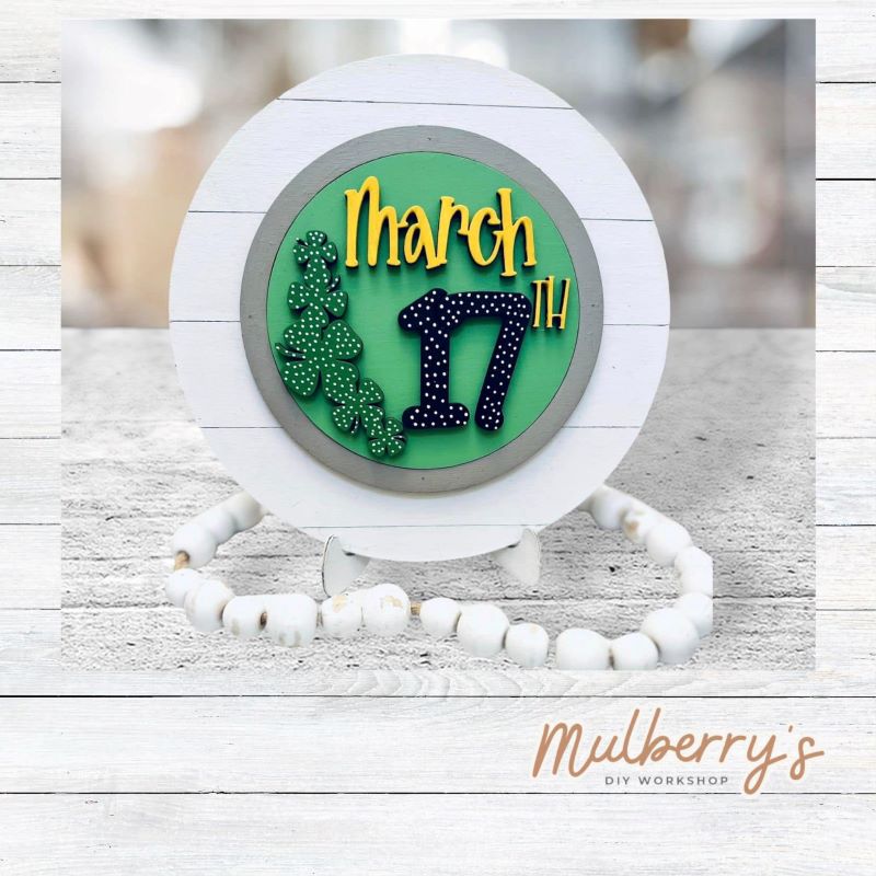 We love our mini interchangeable plate with stand! It's approximately 8-inches is diameter and can display your favorite seasonal/holiday insert. This set includes mini interchangeable plate with stand and march 17th insert.
