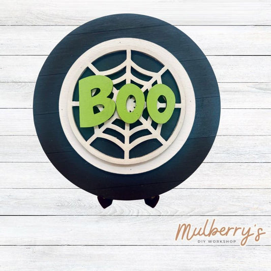 We love our mini interchangeable plate with stand! It's approximately 8-inches is diameter and can display your favorite seasonal/holiday insert. This set includes mini interchangeable plate with stand and boo insert.