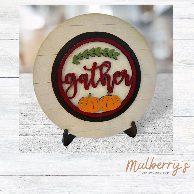 We love our mini interchangeable plate with stand! It's approximately 8-inches is diameter and can display your favorite seasonal/holiday insert. This set includes mini interchangeable plate with stand and gather insert.