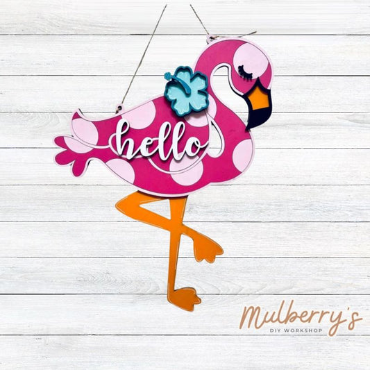 Our mini flamingo door hanger is super adorable! Approximately 18" tall.